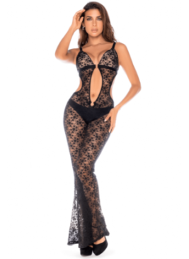 Combinaison/robe ajourée en dentelle noire - MAL1914BLK